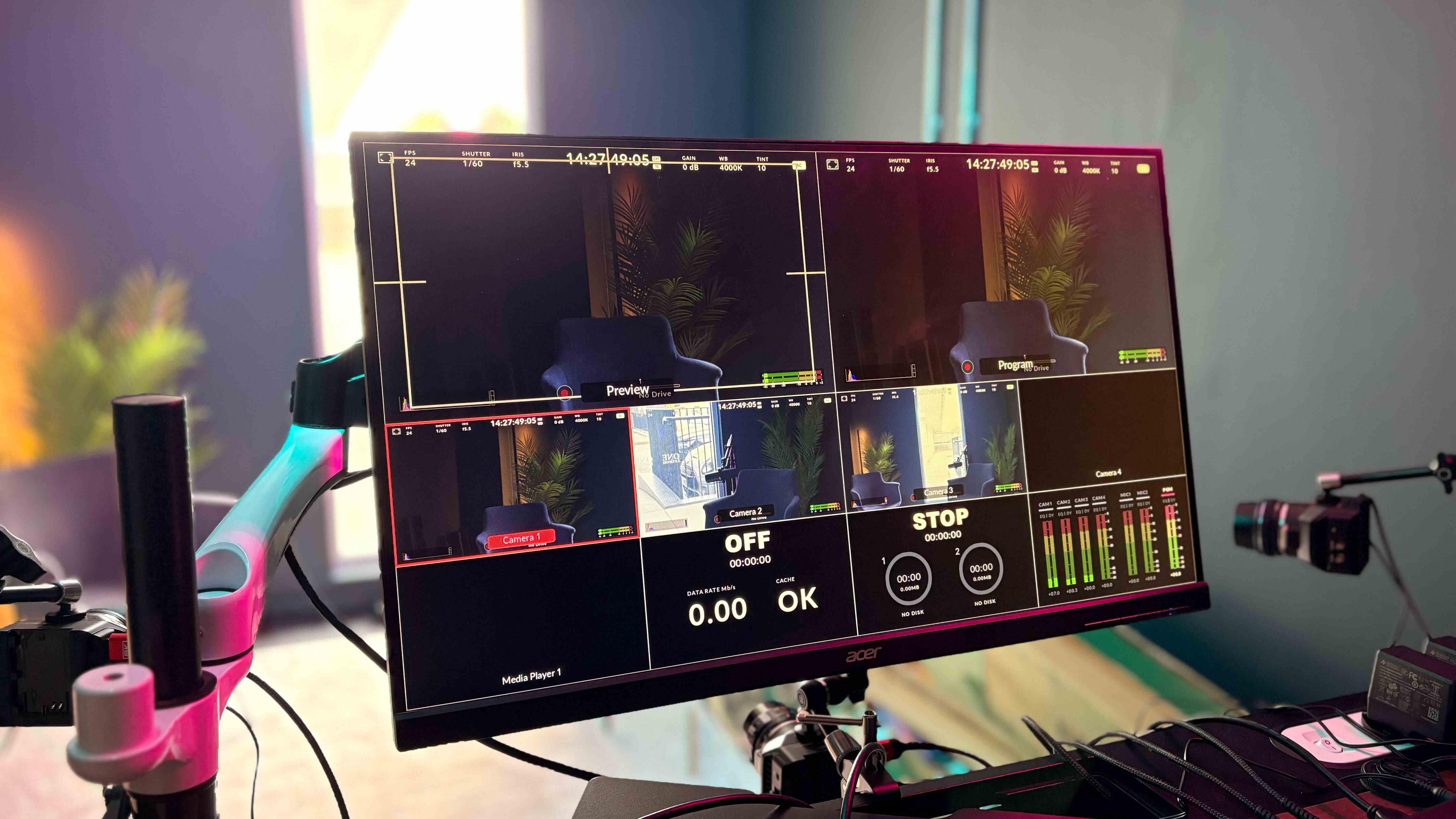Multi-camera video production control interface with live feeds