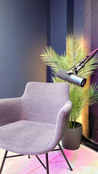 Close-up of the studio microphone setup