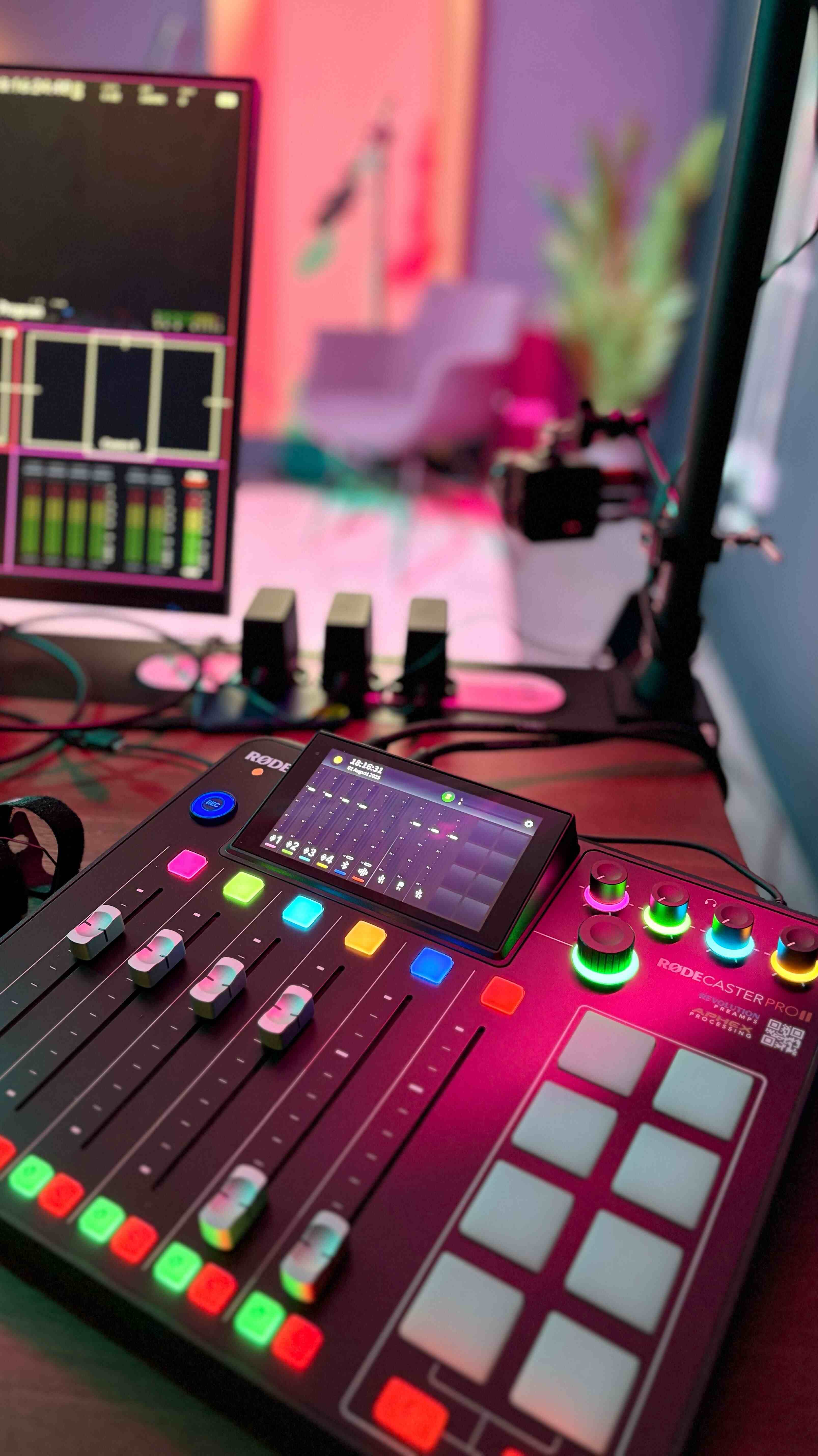 RODECaster Pro mixing console in the podcast studio