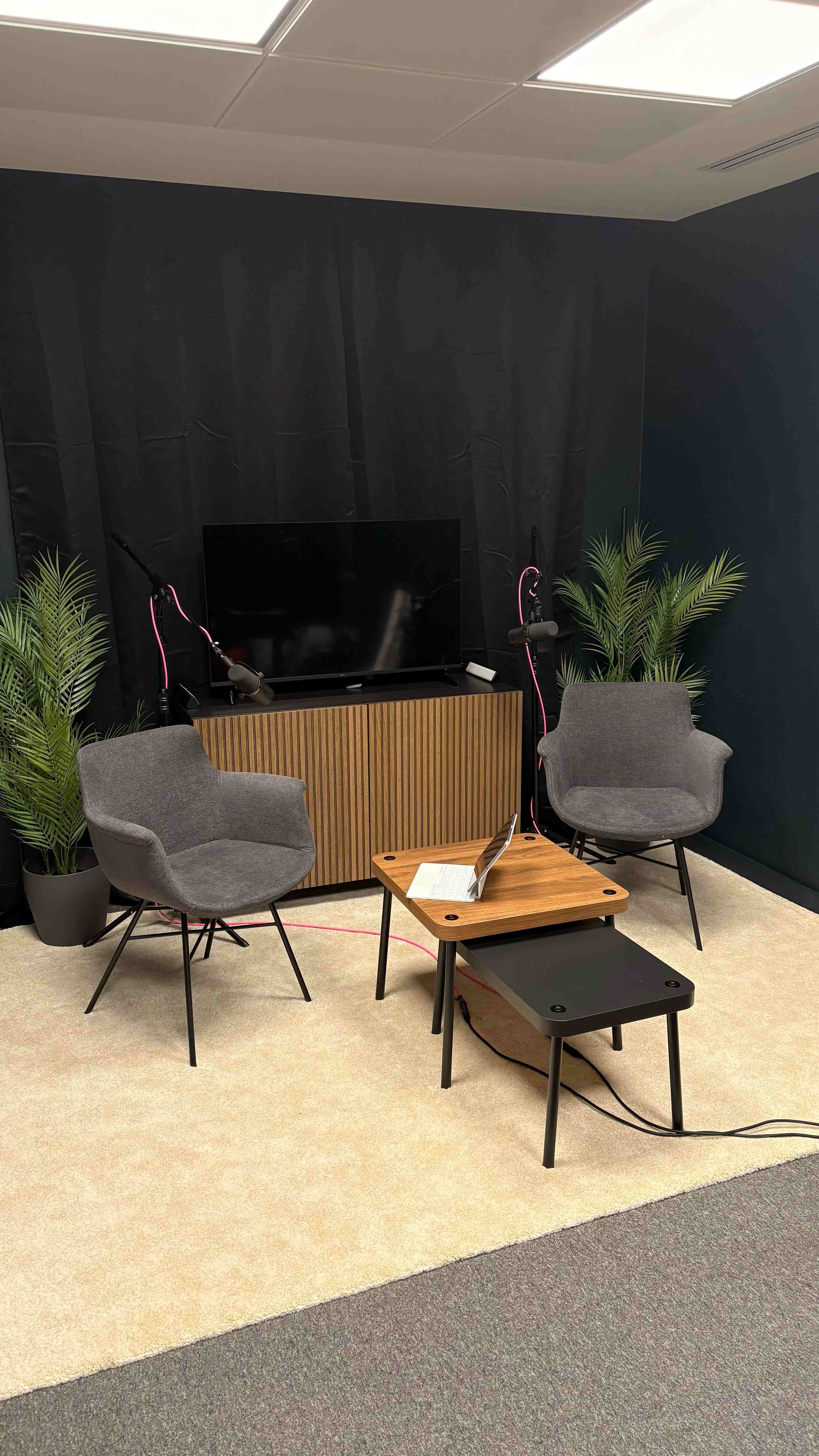 Studio space in natural lighting showing acoustic treatment